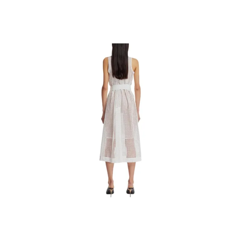 Sacai Belted Cotton mesh Midi Shirt Dress-1