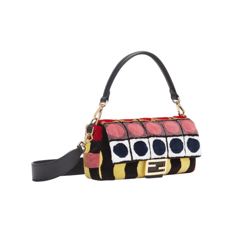 FENDI Baguette Mink Fur Shoulder Bag Crossbody Bag Handbag Medium Size Women's Multicolor-1