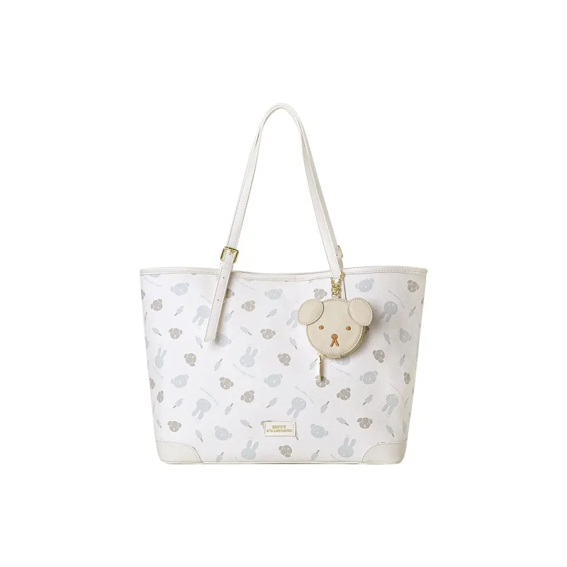 Miffy Synthetic Leather Portable Tote Shoulder Bag Women's Khaki/Ecru-10