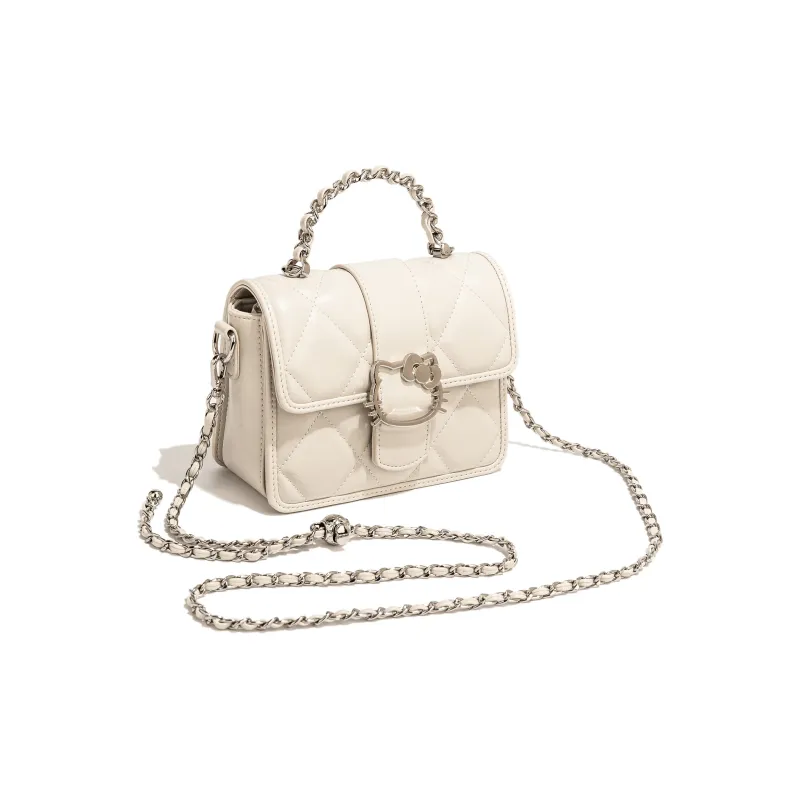 MESUCA Sanrio Kitty Series PU Crossbody Handbag, Small Square Bag Medium Size Women's White-7