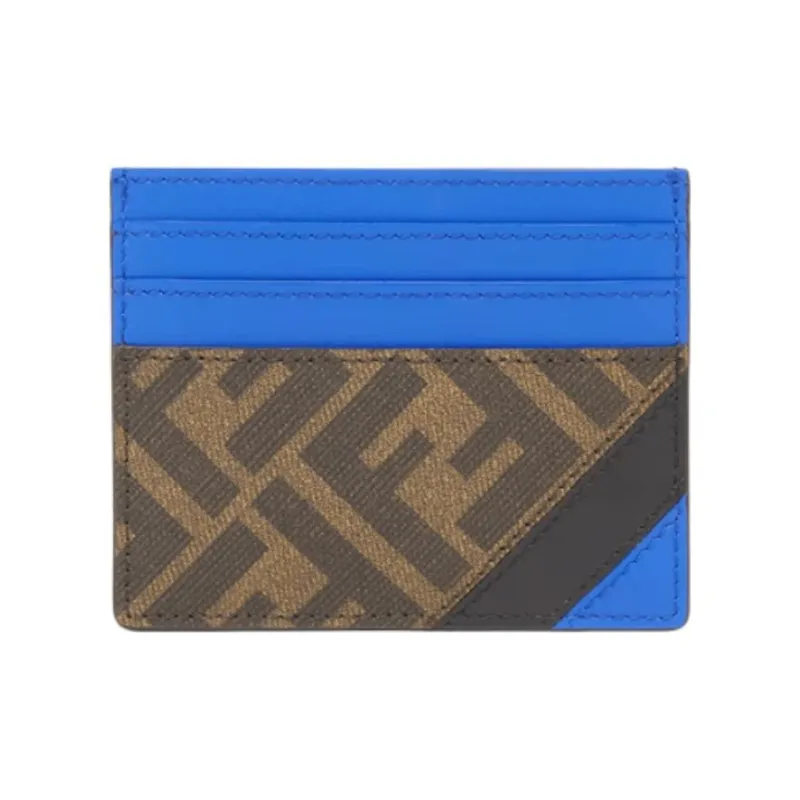 FENDI Calfskin Card Holder Men's Blue & Brown-0