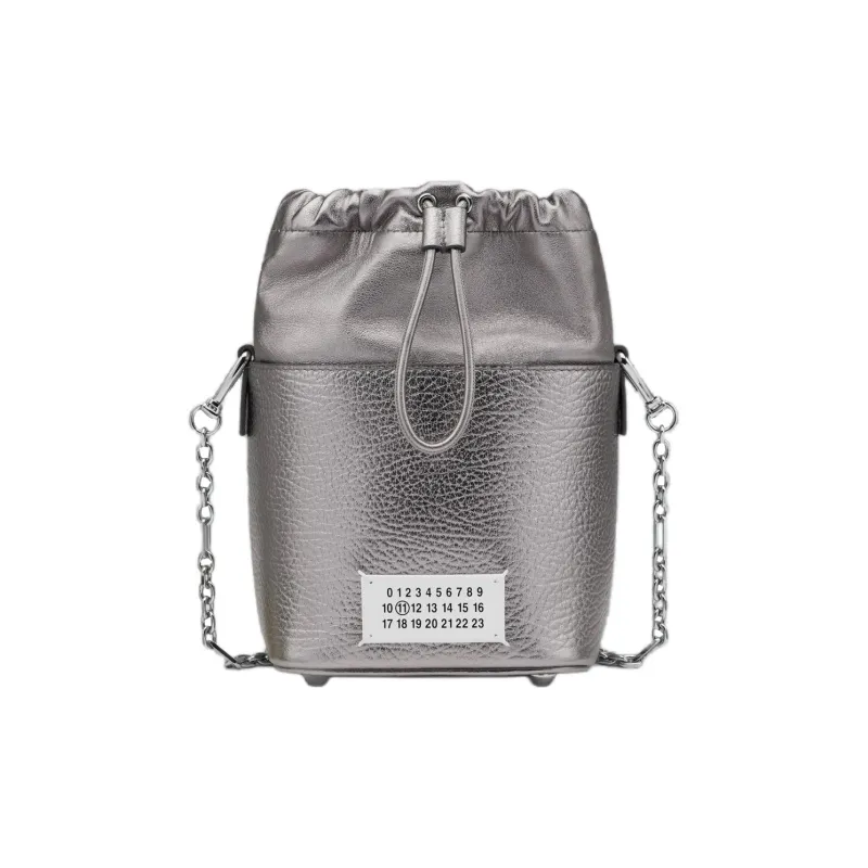Maison Margiela Small 5AC Metallic Drawstring Bucket Bag-0