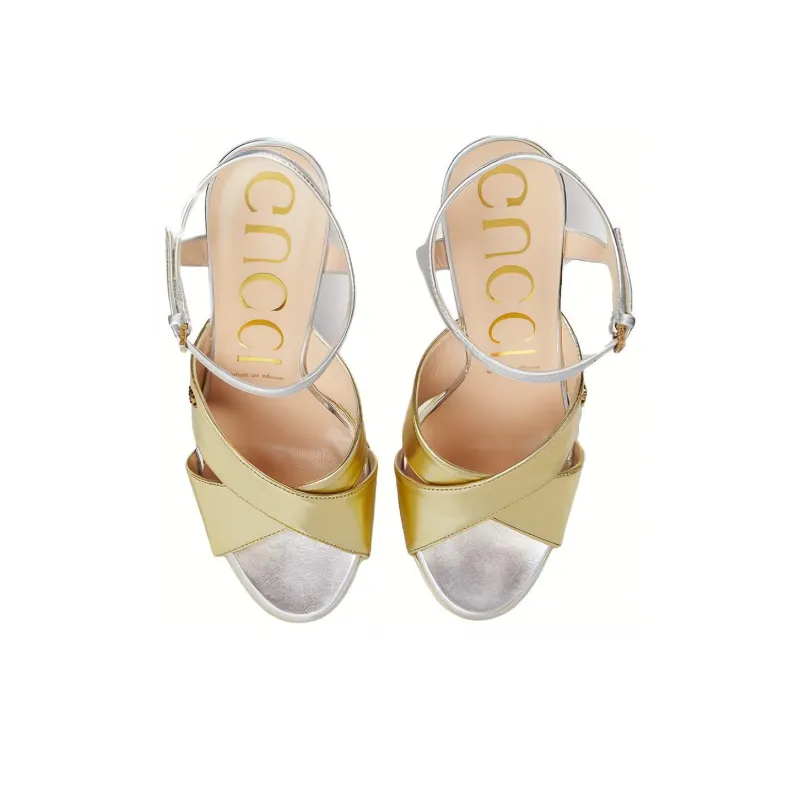 GUCCI 135mm Platform Sandal Metallic Leather Women's-3