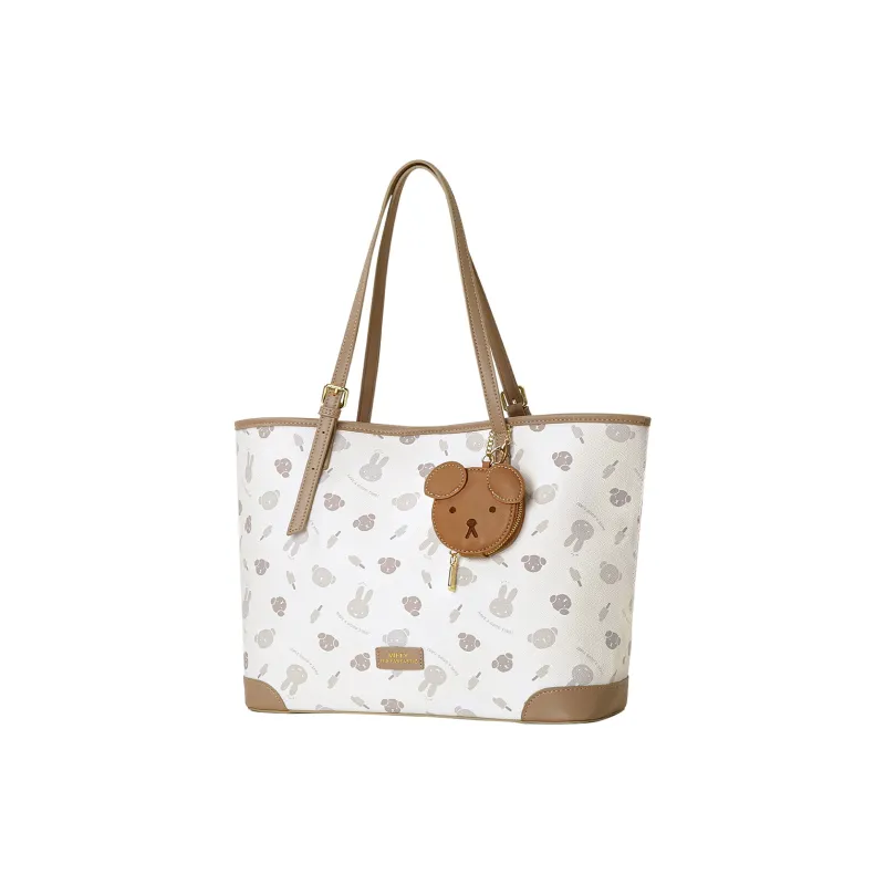 Miffy Synthetic Leather Portable Tote Shoulder Bag Women's Khaki/Ecru-1