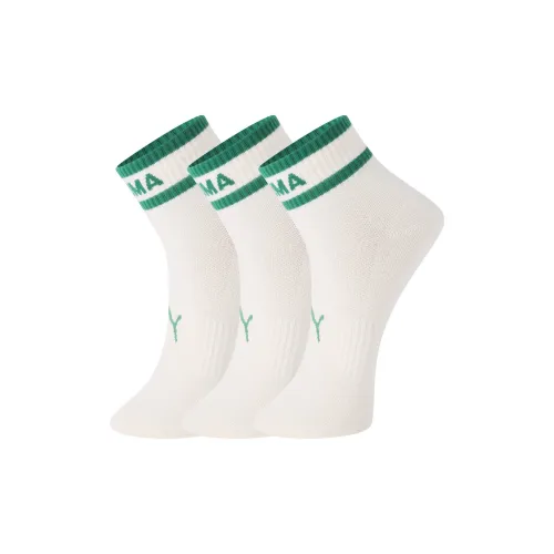 PUMA Mid-Calf Socks Unisex 3 Pack Ecru & Green