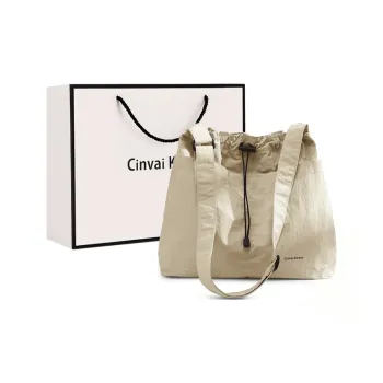 CinvaiKrose Fabric Shopping Bag Tote Bag Shoulder Bag Large Size Women's Ecru/Black
