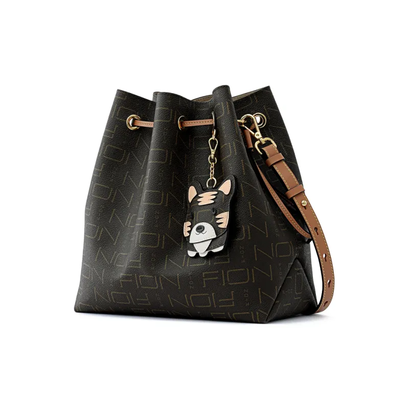 FION Coated Canvas Shoulder Bag Crossbody Bag Regular Women's Coffee/Tea-1