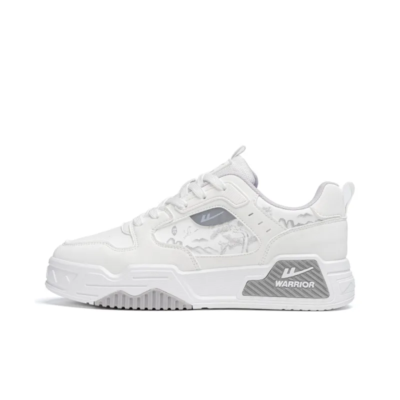 Warrior Cushioning Wear Resistant Low Top Skateboard Shoes Men's White Gray-0