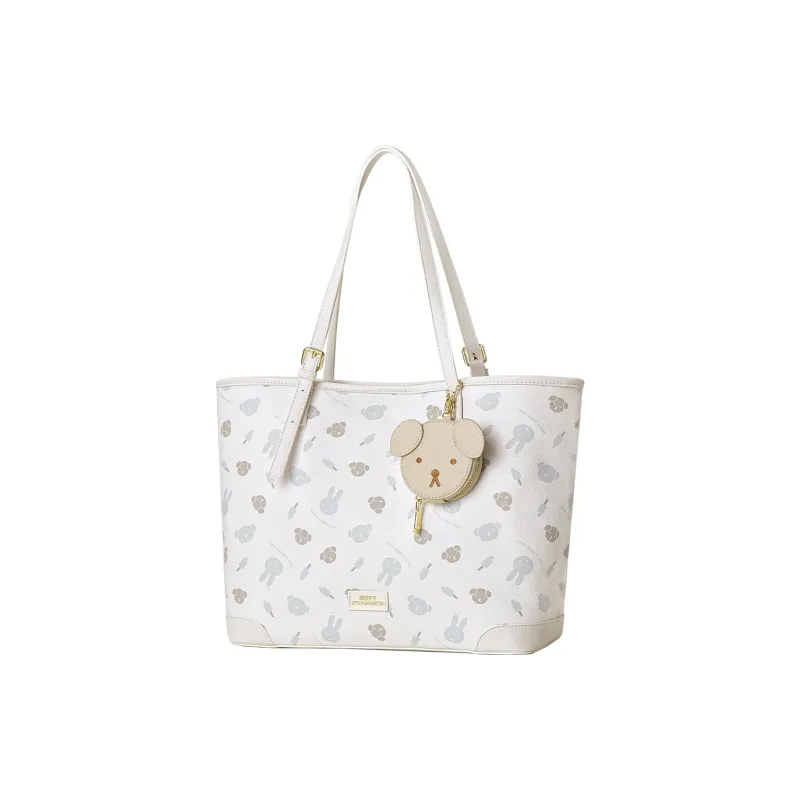 Miffy Synthetic Leather Portable Tote Shoulder Bag Women's Khaki/Ecru-11