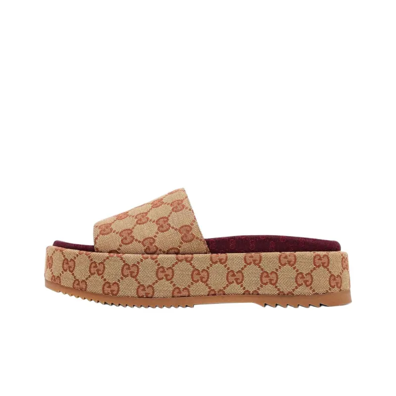 GUCCI GG Slide Sandal Monogram Beige Brick Red Women's-0