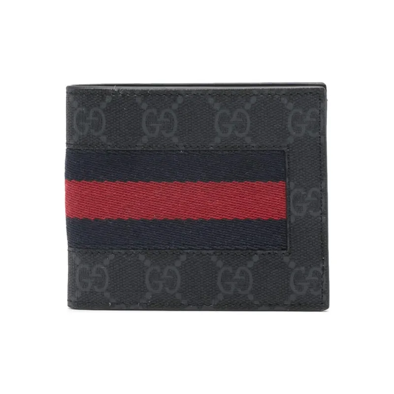 GUCCI Canvas With Leather Wallet Mini Men's Black Gray Color-5