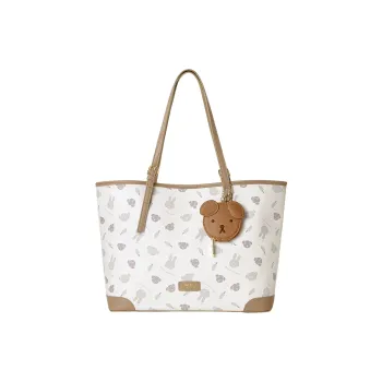 Miffy Synthetic Leather Portable Tote Shoulder Bag Women's Khaki/Ecru