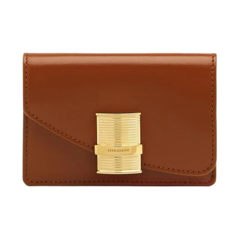 FERRAGAMO Calfskin Card Holder Women's Cognac Brandy-0