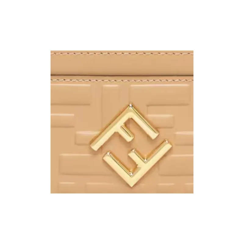 FENDI FF Diamonds Series Calfskin Card Holder Women's Light Brown-3