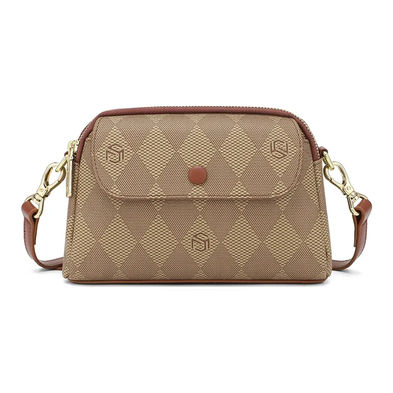 MashaLanti PVC With Synthetic Leather Small Square Bag Shoulder Bag Women's Dark Brown & Apricot/Coffee-8