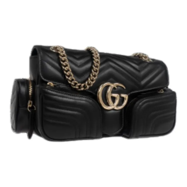 GUCCI GG Marmont Quilting V Shaped Leather Portable Crossbody Bag, Shoulder Bag Women's Black-1