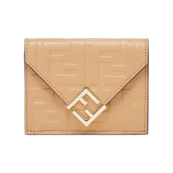 FENDI FF Diamonds Series Calfskin Wallet Medium Size Women's Light Brown
