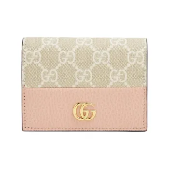 GUCCI GG Marmont Canvas With Leather Wallet, Card Holder Women's Light Pink/Beige