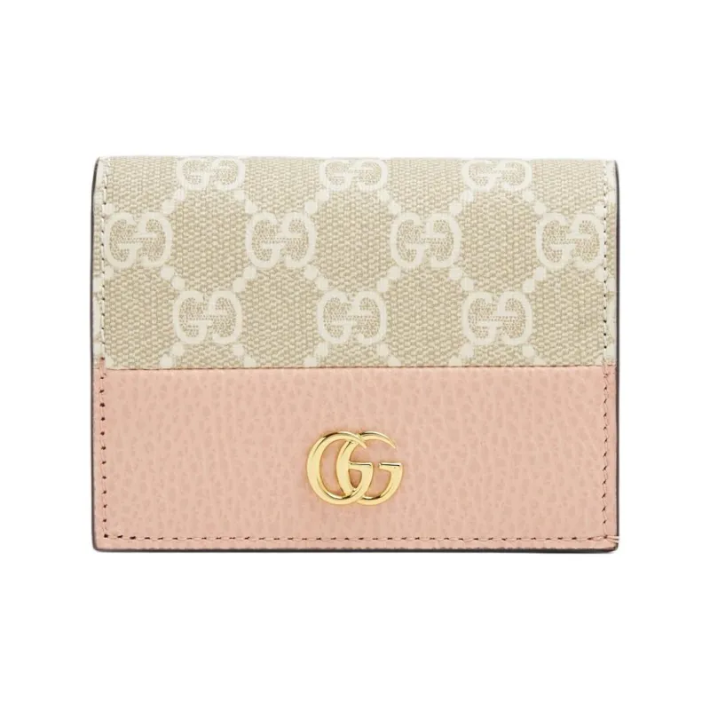 GUCCI GG Marmont Canvas With Leather Wallet, Card Holder Women's Light Pink/Beige-0