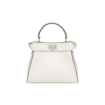 FENDI Peekaboo Grain Cow Leather Shoulder Bag, Crossbody Bag, Handbag Mini Women's White