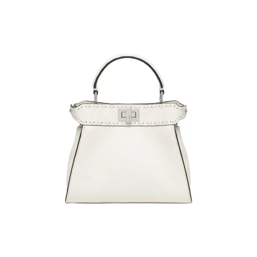 FENDI Peekaboo Grain Cow Leather Shoulder Bag, Crossbody Bag, Handbag Mini Women's White