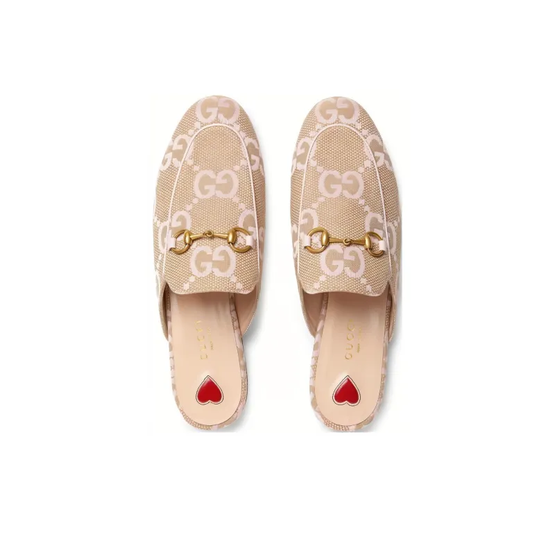 GUCCI Jumbo GG Princetown Slipper Beige Light Pink Canvas-3