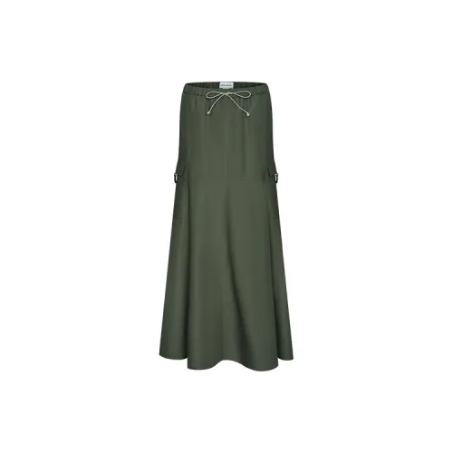 URBAN REVIVO Casual Long Skirts Women's Green Brown