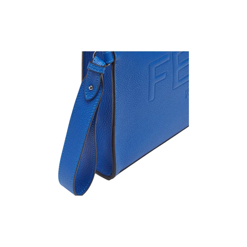 FENDI ROMA Full Grain Leather Clutch Men's Blue-4