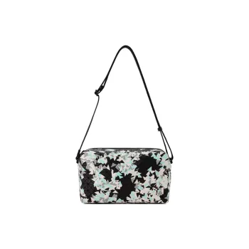 ISSEY MIYAKE Saddle Nylon With Cotton With Cow Leather Shoulder Bag, Crossbody Bag Medium Size Women's Black & White