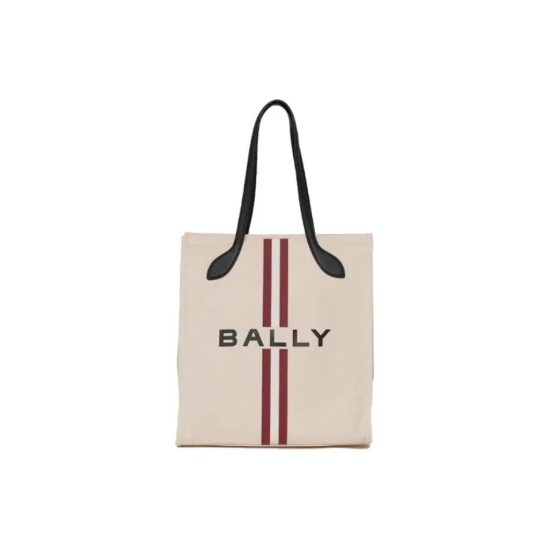 BALLY Fabric With Cow Leather Tote Bag Shopping Bag Shoulder Bag Crossbody Bag Handbag Small Size Women's Natural-1