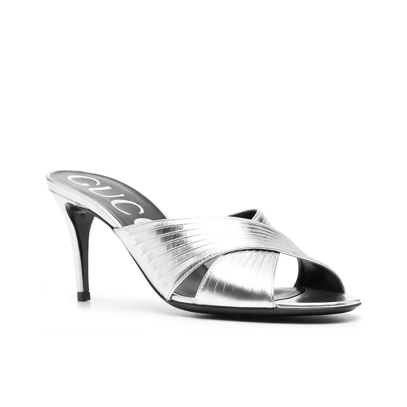 GUCCI Slide Slippers 8cm Women's Silver-1