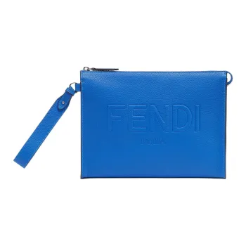 FENDI ROMA Full Grain Leather Clutch Men's Blue