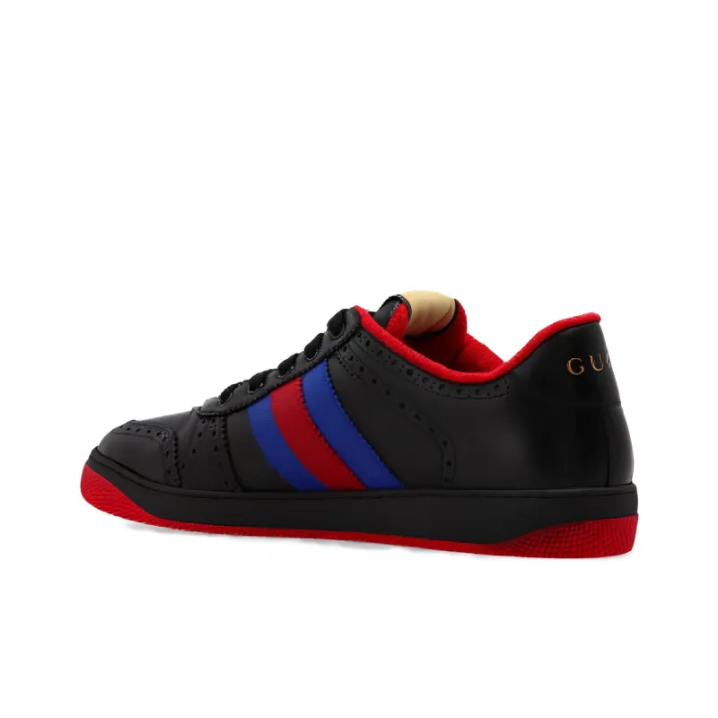 GUCCI Leather Screener Sneaker Black Blue Red-3