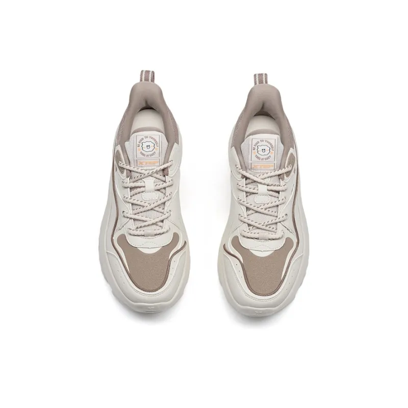 XTEP Cotton Candy Height Increasing Low Top Casual Shoes Women's White Sand Gray/Cool Tea Brown-5