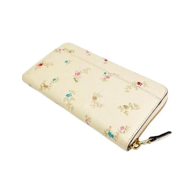 COACH Accordion Zip Pebbled Leather Wrist Bag Clutch Wallet Small Size Women's Wool White-4