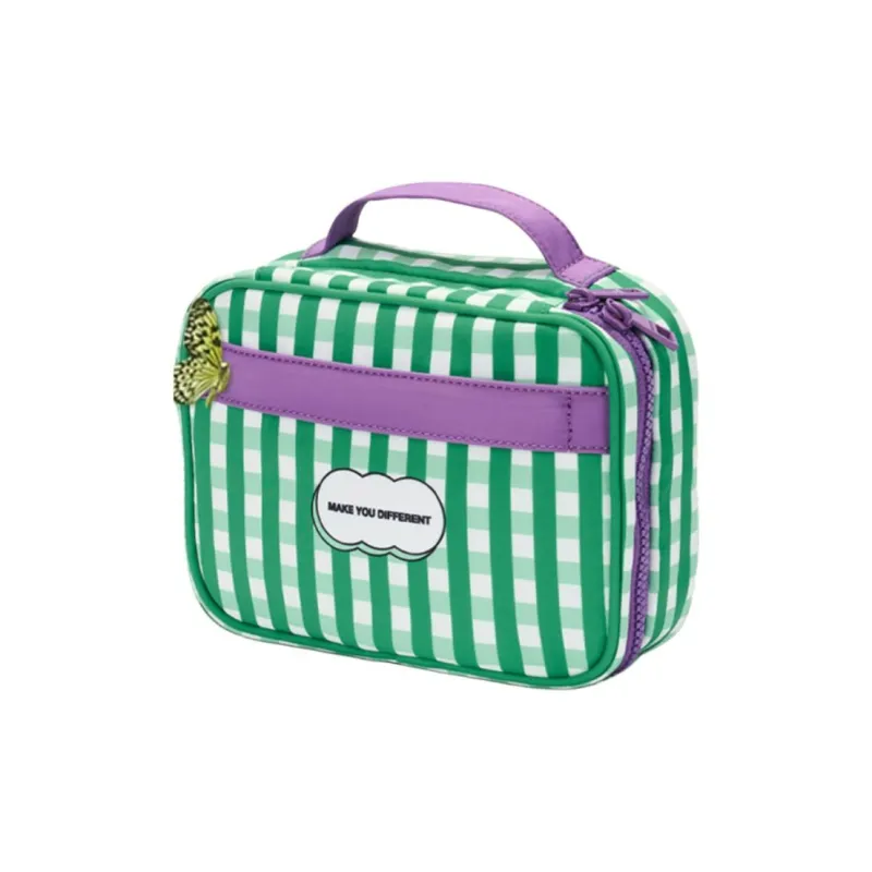 MYD Polyester Makeup Bag Trumpets Women's Green Plaid/Black White Wave-1