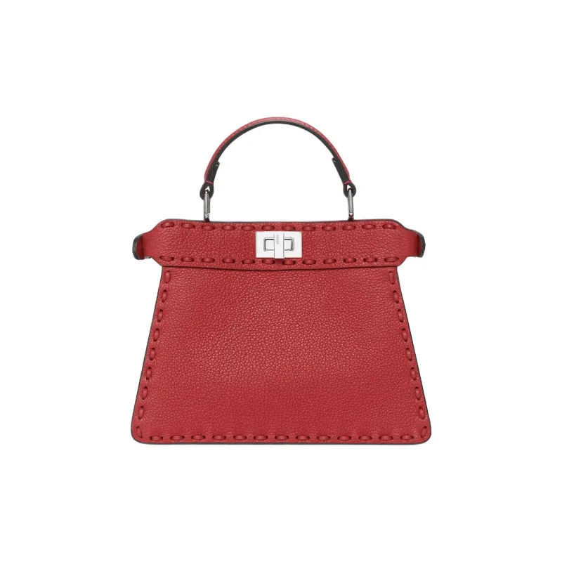 FENDI Peekaboo ISeeU Grained Calfskin One Shoulder Handbags Small Size Women's Red-2
