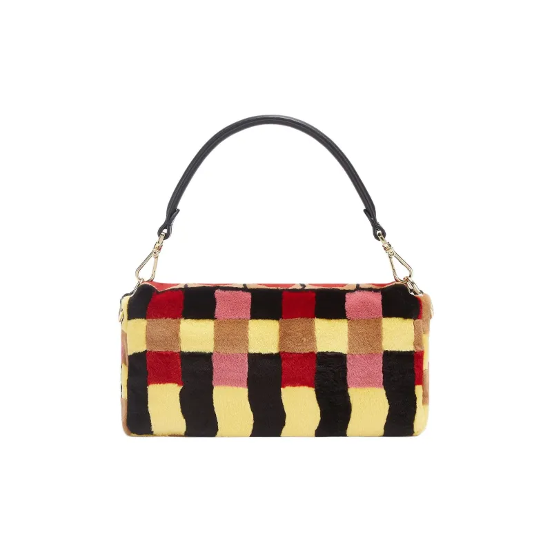 FENDI Baguette Mink Fur Shoulder Bag Crossbody Bag Handbag Medium Size Women's Multicolor-2