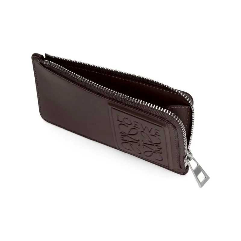 LOEWE Satin Calfskin Coin Card Holder Wallet Men's Dark Brown-2