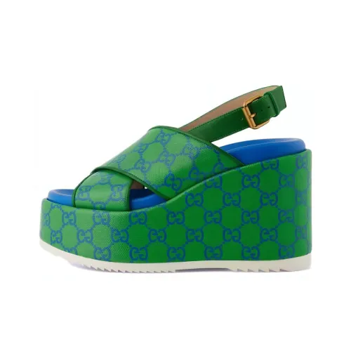 GUCCI Women's GG Supreme Platform Sandal 'Green Blue'