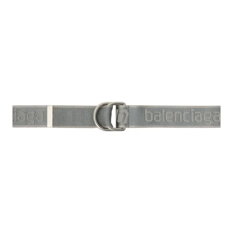 Balenciaga Logo Emblem Double Ring Buckle Polyester Belt Men's Gray Width: 4CM-0