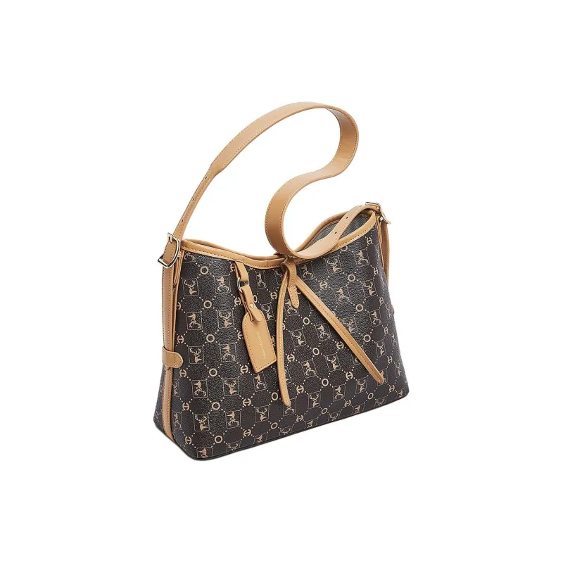 Marino Orlandi Synthetic Leather With PVC Tote Bag, Shopping Bag, Crossbody Bag, Shoulder Bag Women's Apricot/Coffee-1