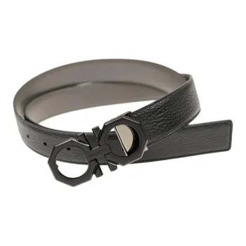 FERRAGAMO Badge Detail Leather Leather Belts Women's Black Width: 3.2CM