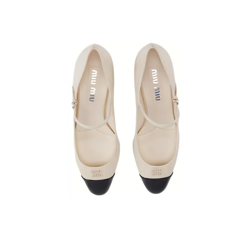MIU MIU Chunky Heel Mary Jane Shoes Women's White-4