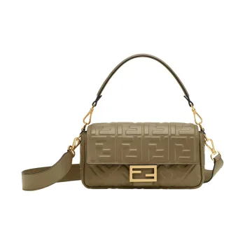 FENDI Baguette Lambskin Shoulder Bag Crossbody Bag Handbag Medium Size Women's Green