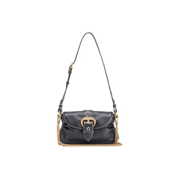 PINKO Cow Leather Shoulder Bag Crossbody Bag Small Size Women's Black