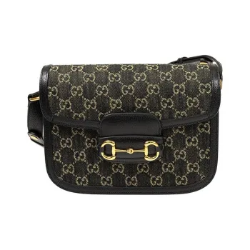 GUCCI Horsebit 1955Denim Denim Portable Crossbody Bag Shoulder Bag Unisex Black