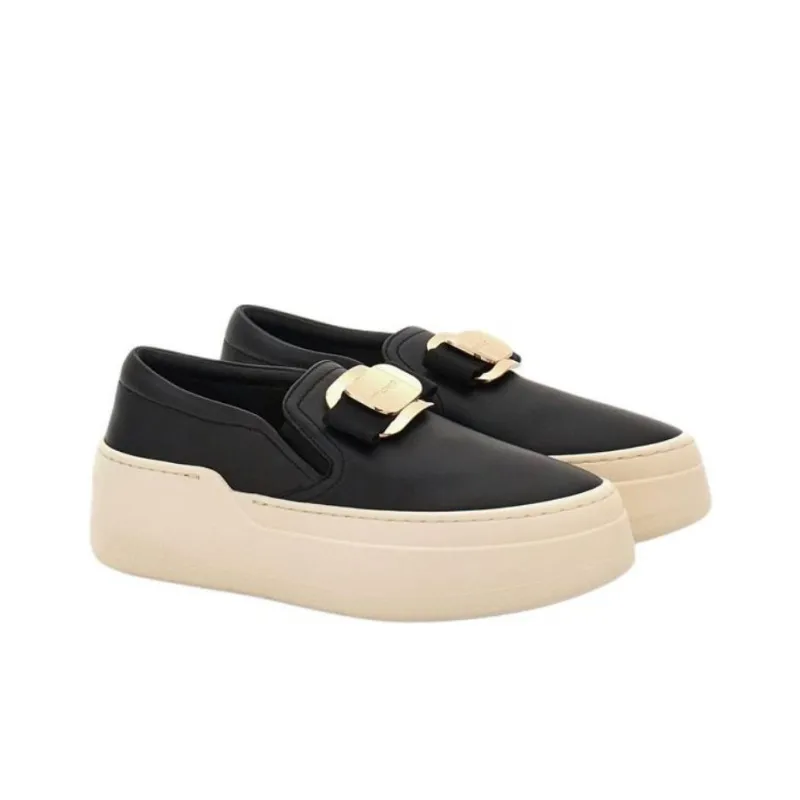 FERRAGAMO Vara Low Top Skateboard Shoes Women's Black-2