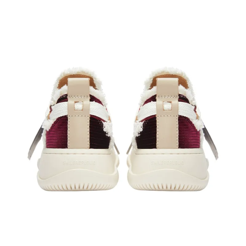 SMILEREPUBLIC WINE RED CORDUROY Height Increasing Low Top Canvas Shoes Unisex Burgundy-4
