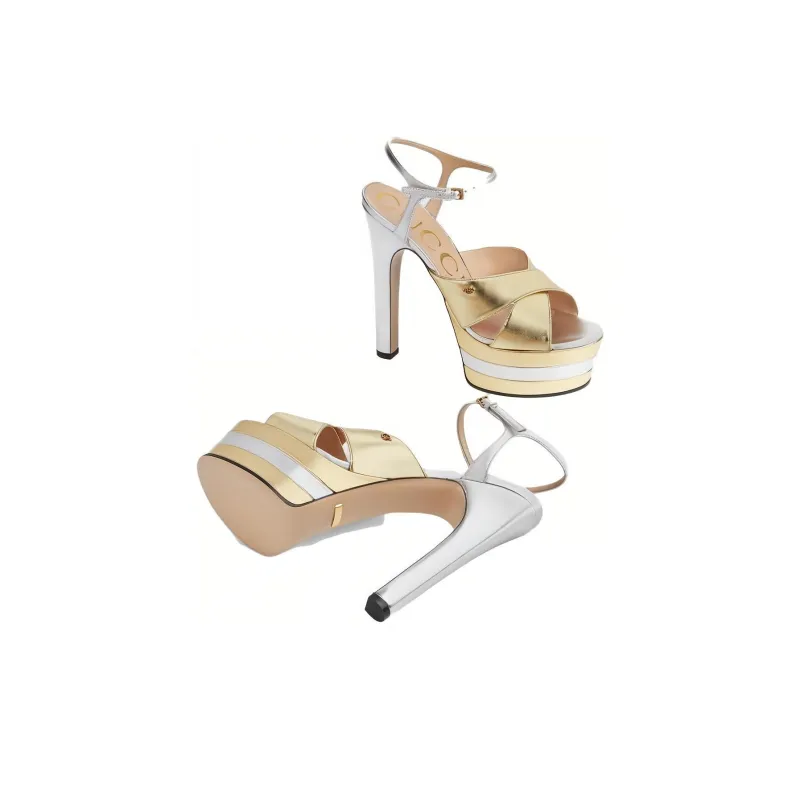 GUCCI 135mm Platform Sandal Metallic Leather Women's-5